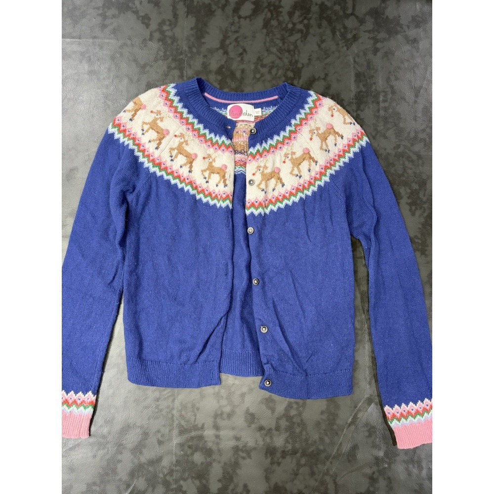 Mini Boden Navy Reindeer Fair Isle Christmas Cardigan 10-12